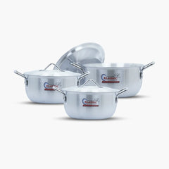 Klassic Aluminium Steel Crescent Series Cooking Pots Set - Premium Cookware for Gas and Electric Stove, Easy to Clean, Durable - Klassic Kitchenware UK