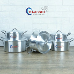 Klassic Aluminium Steel Crescent Series Elegant Cooking Pots Set - Premium Cookware for Gas and Electric Stove, Easy to Clean, Durable - Klassic Kitchenware UK