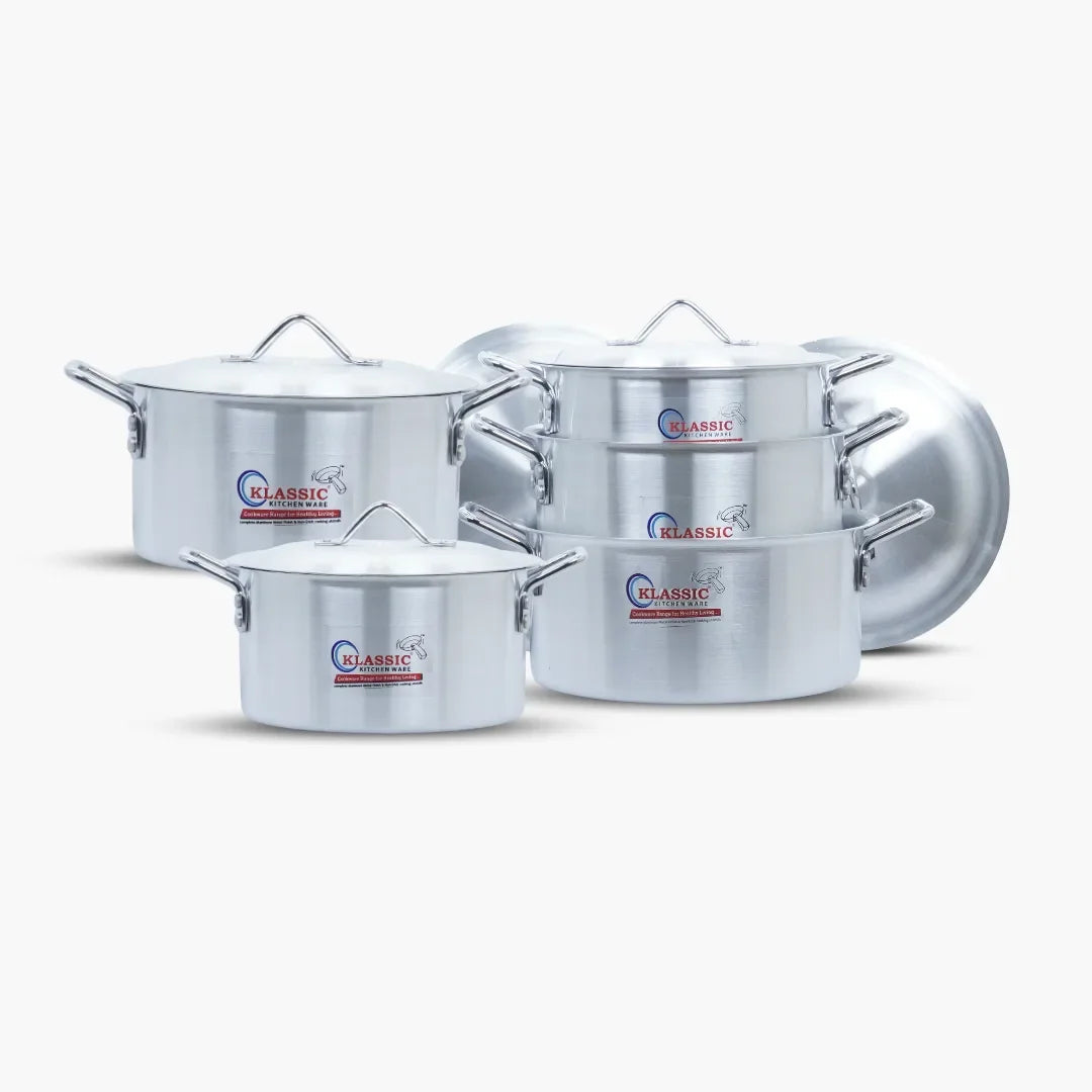 Klassic Aluminium Steel Crescent Series Elegant Cooking Pots Set - Premium Cookware for Gas and Electric Stove, Easy to Clean, Durable - Klassic Kitchenware UK