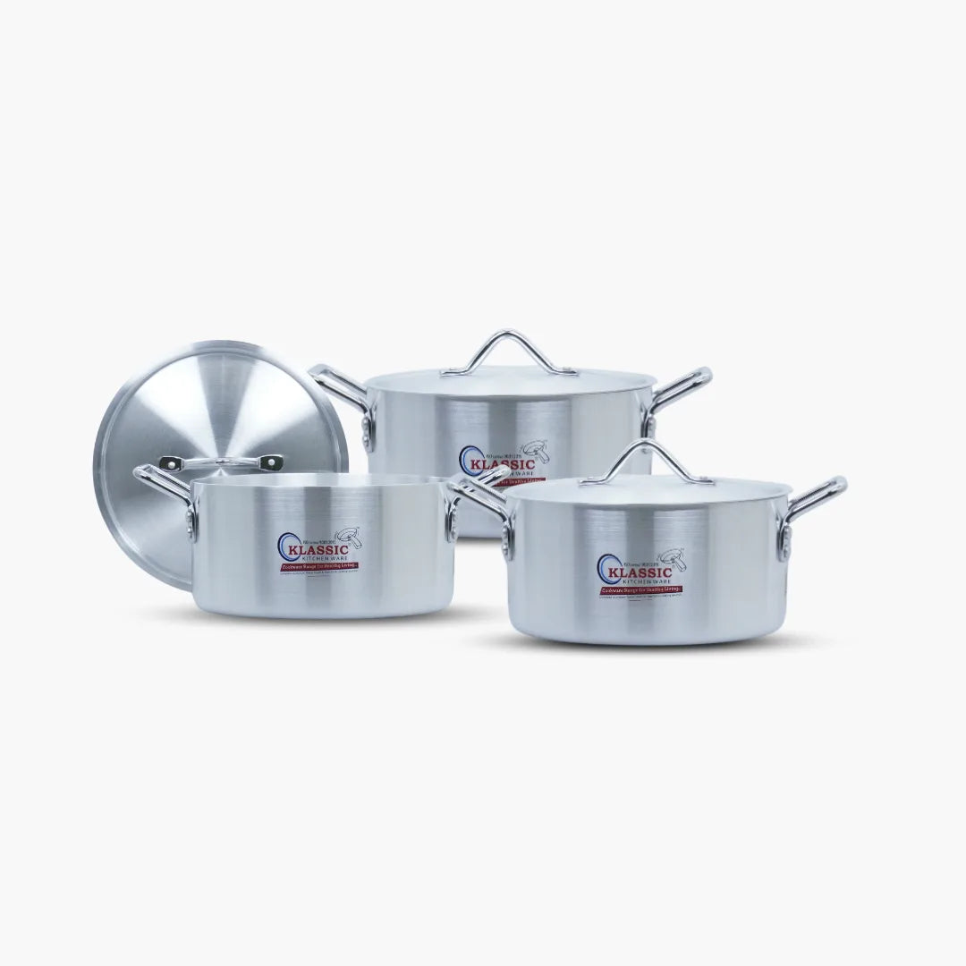 Klassic Aluminium Steel Smart Cooking Pots Set - Premium Cookware for Gas and Electric Stove, Easy to Clean, Durable - Klassic Kitchenware UK