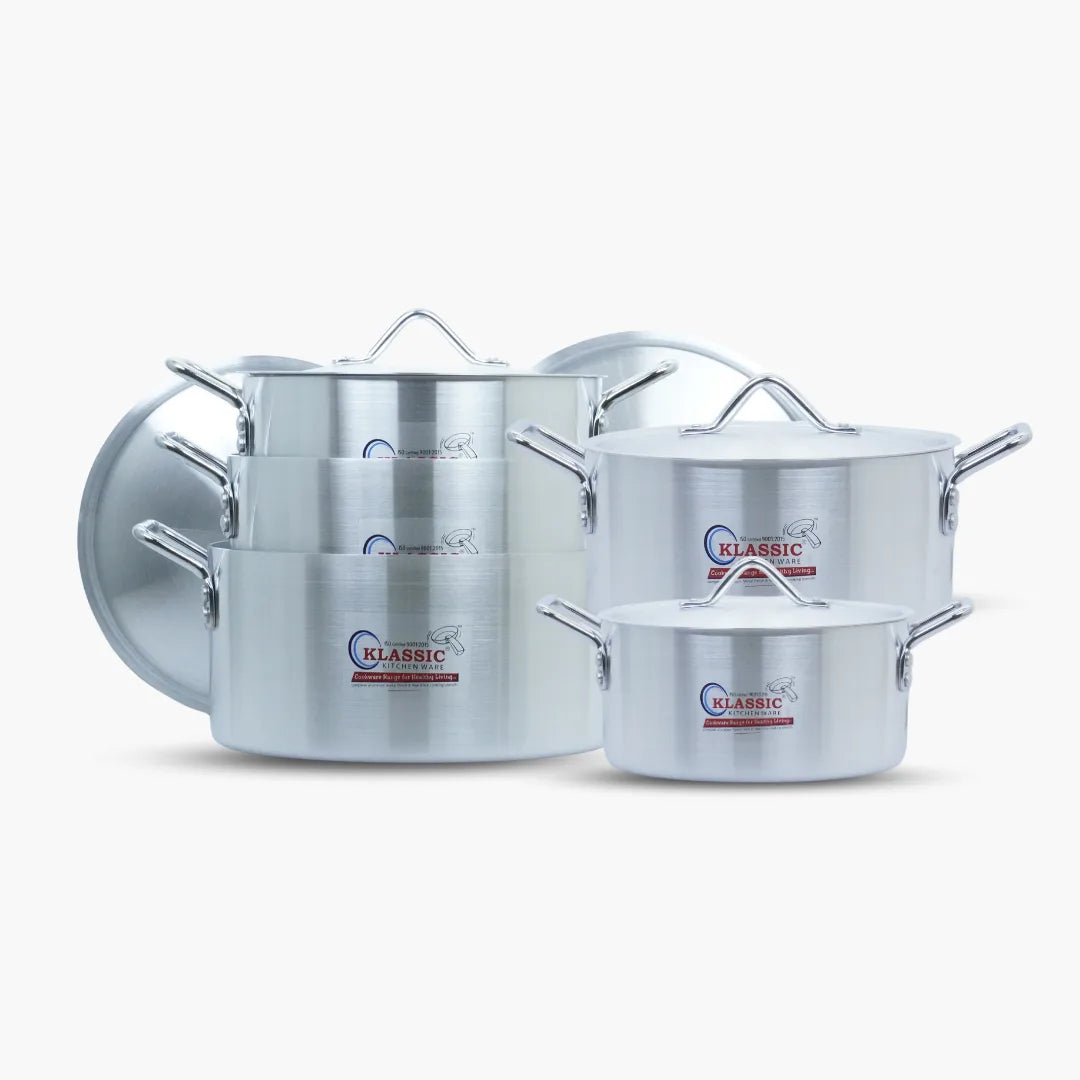 Klassic Aluminium Steel Crescent Series Excel Cooking Pots Set - Premium Cookware for Gas and Electric Stove, Easy to Clean, Durable - Klassic Kitchenware UK