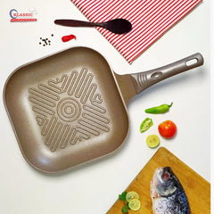 Klassic Nonstick Grill Pan - Suitable for All Stoves - Best Food Griddles | Dishwasher Safe | Stay Cool Long bakelite Handle - Klassic Kitchenware UK