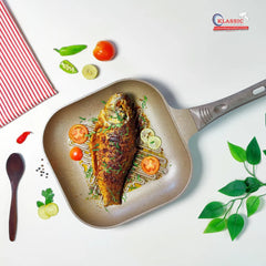 Klassic Nonstick Grill Pan - Suitable for All Stoves - Best Food Griddles | Dishwasher Safe | Stay Cool Long bakelite Handle - Klassic Kitchenware UK