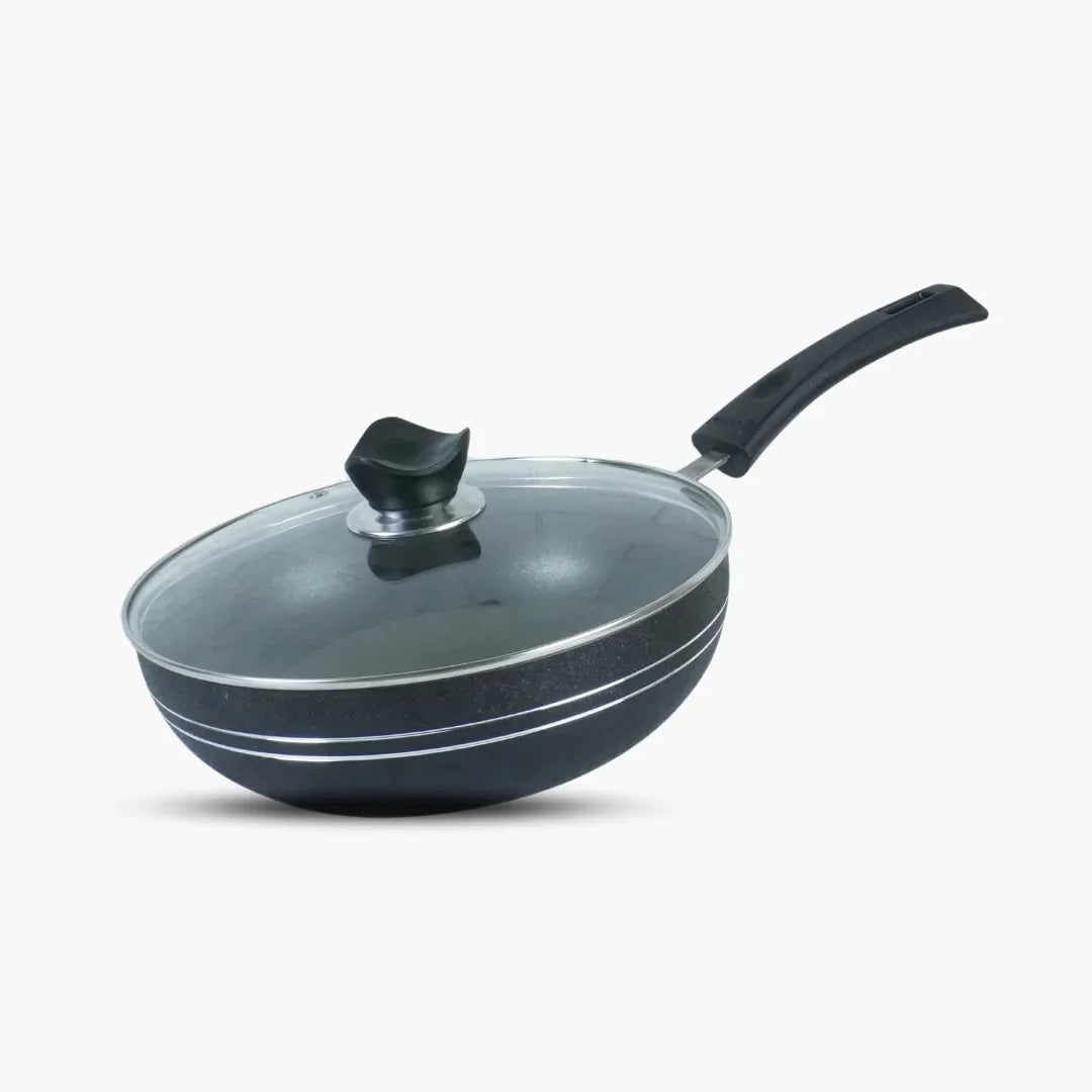 Klassic Induction Base Wok Pan Long Side Handle - Versatile Non-Stick deep Wok Cookware for Flawless Stir-Frying | Heat-Resistant Handle | Easy to Clean - Klassic Kitchenware UK